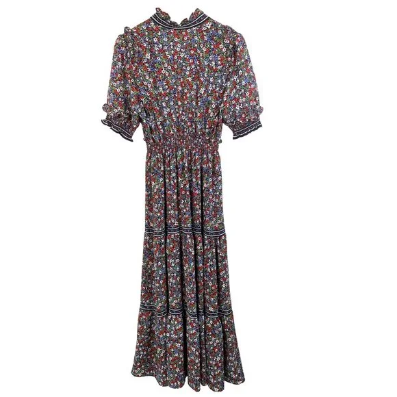 Max Studio Womens Floral Smock Granny Maxi Dress Size M Ditsy 8048 NWT Tiered - Picture 8 of 13